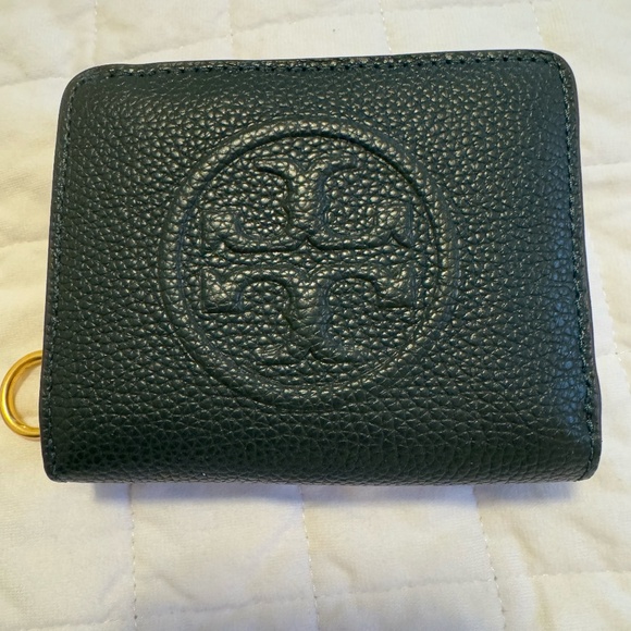 Tory Burch Perry Bombe bifold Leather Wallet - Dark Green - Picture 1 of 4